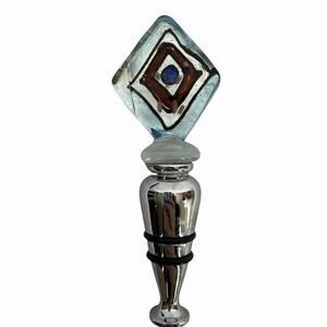 Bella Casa Ganz Art Glass Bottle Stopper Topper with Box Blue Diamond READ